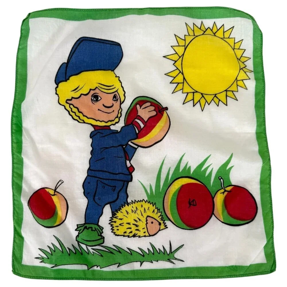 Vintage German Childrens Handkerchiefs Boy Set Of 2 Green Borders Cotton‎ Blend